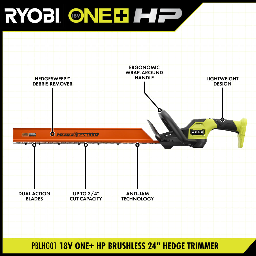 18V ONE+ HP BRUSHLESS 24″ HEDGE TRIMMER KIT | RYOBI