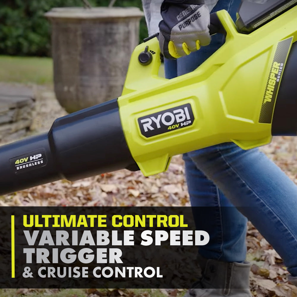 40V HP BRUSHLESS 600 CFM WHISPER SERIES BLOWER & 15″ CARBON FIBER STRING TRIMMER COMBO KIT | RYOBI