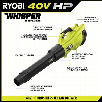 40V HP BRUSHLESS 600 CFM WHISPER SERIES BLOWER & 15″ CARBON FIBER STRING TRIMMER COMBO KIT | RYOBI