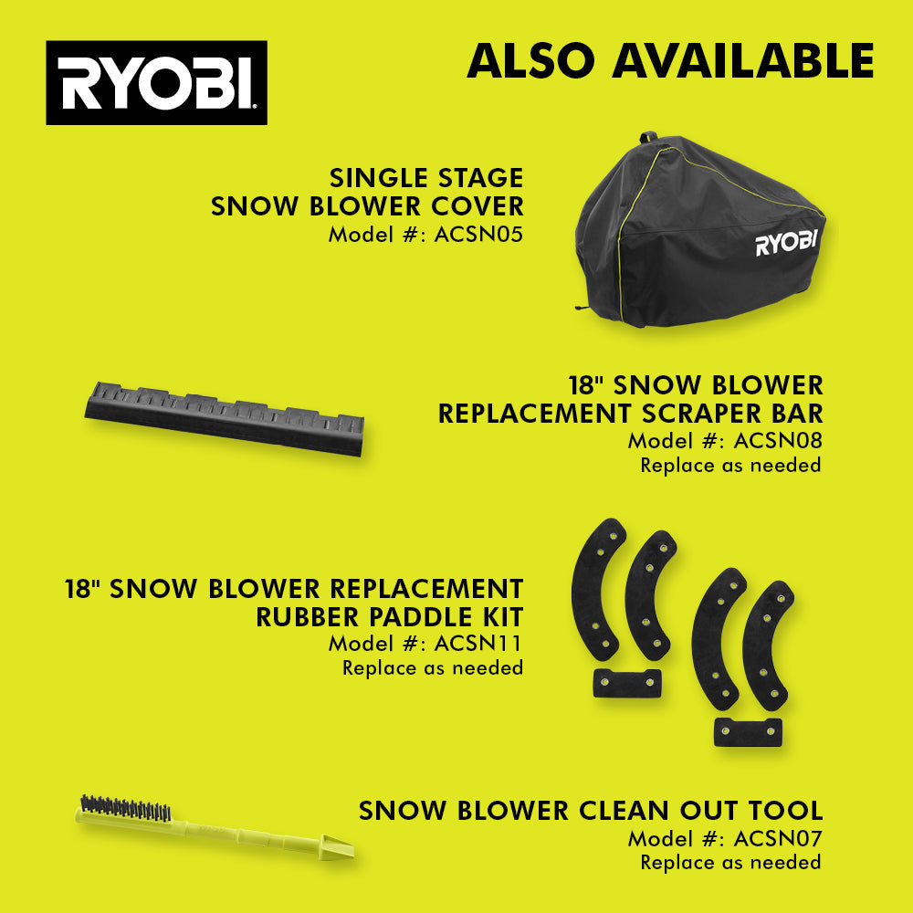 18V ONE+ HP BRUSHLESS 18″ SINGLE-STAGE SNOW BLOWER KIT | RYOBI