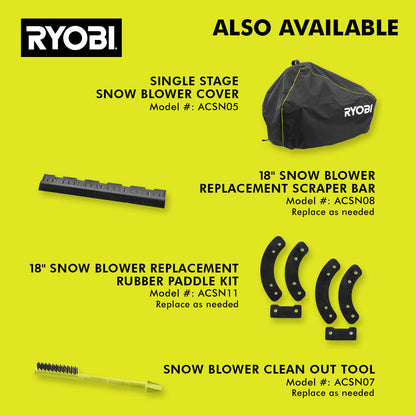 18V ONE+ HP BRUSHLESS 18″ SINGLE-STAGE SNOW BLOWER KIT | RYOBI