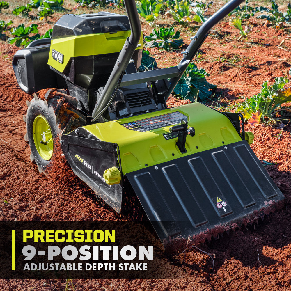 40V HP BRUSHLESS 18″ REAR TINE TILLER KIT | RYOBI