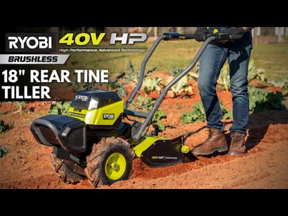 40V HP BRUSHLESS 18″ REAR TINE TILLER KIT | RYOBI