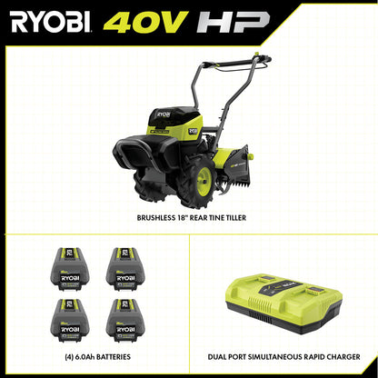 40V HP BRUSHLESS 18″ REAR TINE TILLER KIT | RYOBI