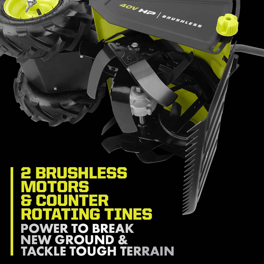 40V HP BRUSHLESS 18″ REAR TINE TILLER KIT | RYOBI
