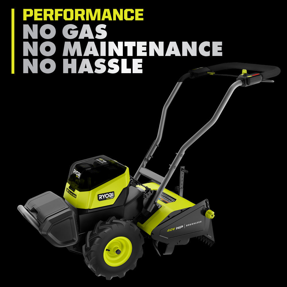 40V HP BRUSHLESS 18″ REAR TINE TILLER KIT | RYOBI