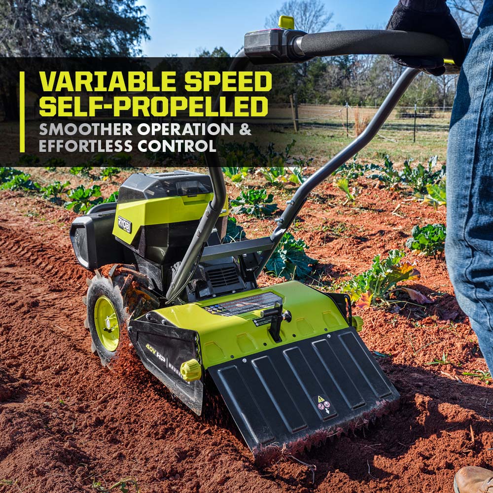 40V HP BRUSHLESS 18″ REAR TINE TILLER KIT | RYOBI