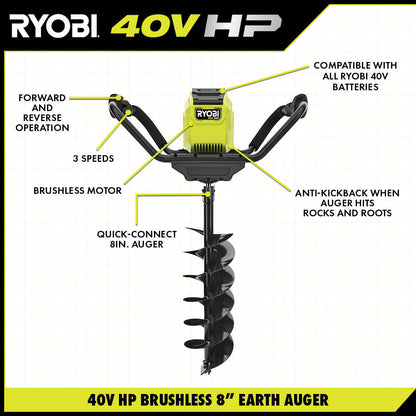40V HP BRUSHLESS 8″ EARTH AUGER KIT | RYOBI