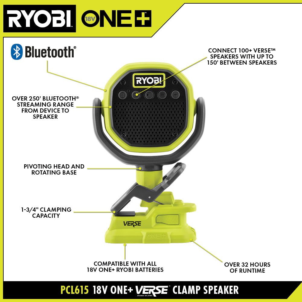 18V ONE+ VERSE? CLAMP SPEAKER | RYOBI