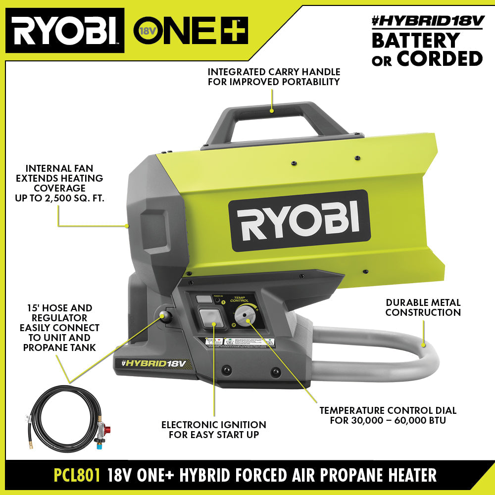 18V ONE+ HYBRID FORCED AIR PROPANE HEATER | RYOBI
