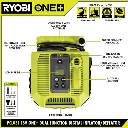 18V ONE+ DUAL FUNCTION DIGITAL INFLATOR/DEFLATOR | RYOBI