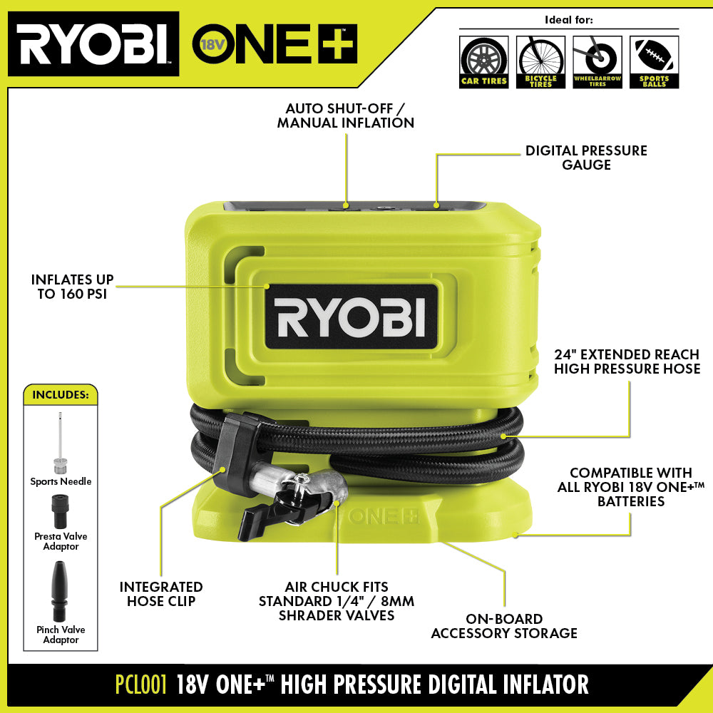 18V ONE+ HIGH PRESSURE DIGITAL INFLATOR | RYOBI