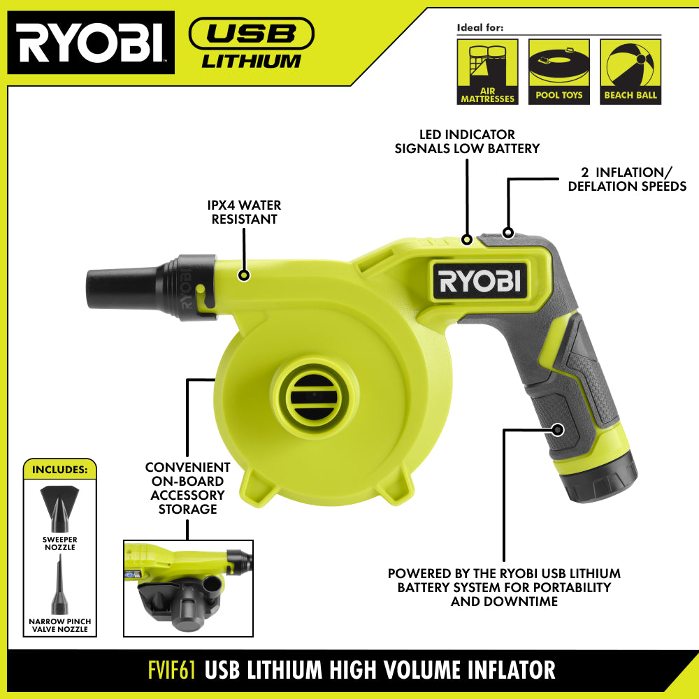 USB LITHIUM HIGH VOLUME INFLATOR KIT | RYOBI