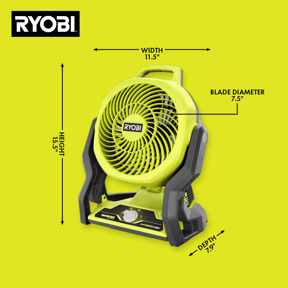 18V ONE+ HYBRID WHISPER SERIES 7.5″ FAN KIT | RYOBI