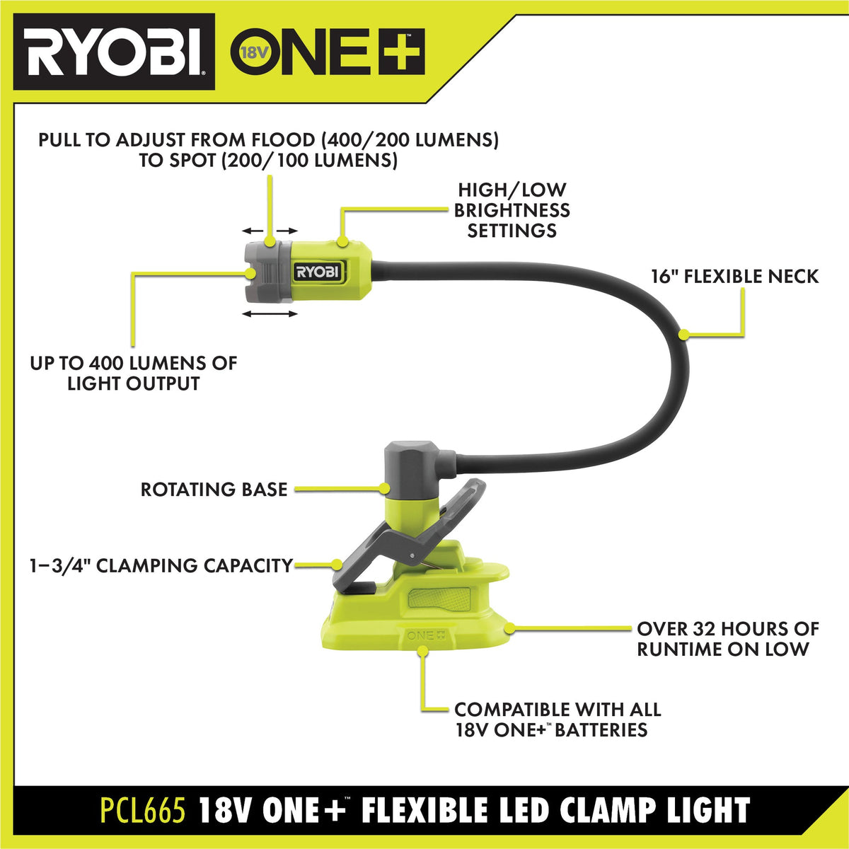 18V ONE+ FLEXIBLE LED CLAMP LIGHT | RYOBI