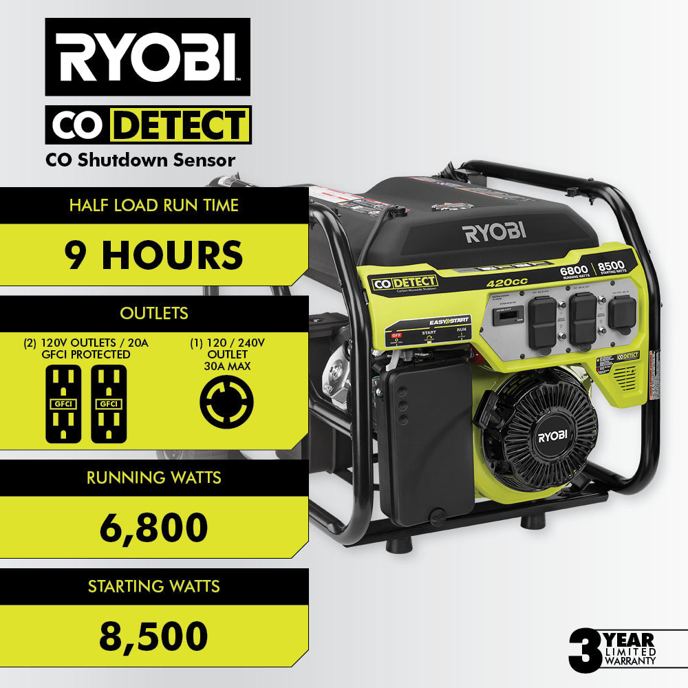 6800 WATT PORTABLE GENERATOR | RYOBI