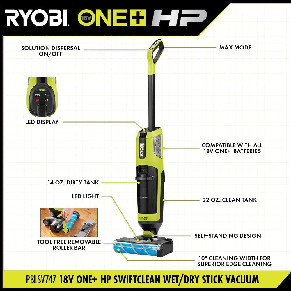 18V ONE+ HP SWIFTCLEAN WET/DRY STICK VACUUM KIT | RYOBI