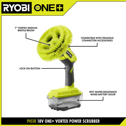 18V ONE+ CORDLESS VORTEX POWER SCRUBBER (TOOL ONLY), ELECTRIC SPIN SCRUBBER | RYOBI