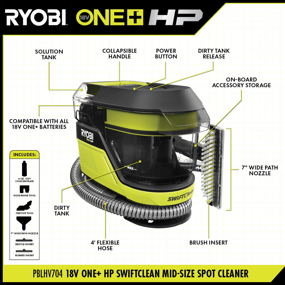 18V ONE+ HP SWIFTCLEAN MID-SIZE SPOT & CARPET CLEANER KIT | RYOBI