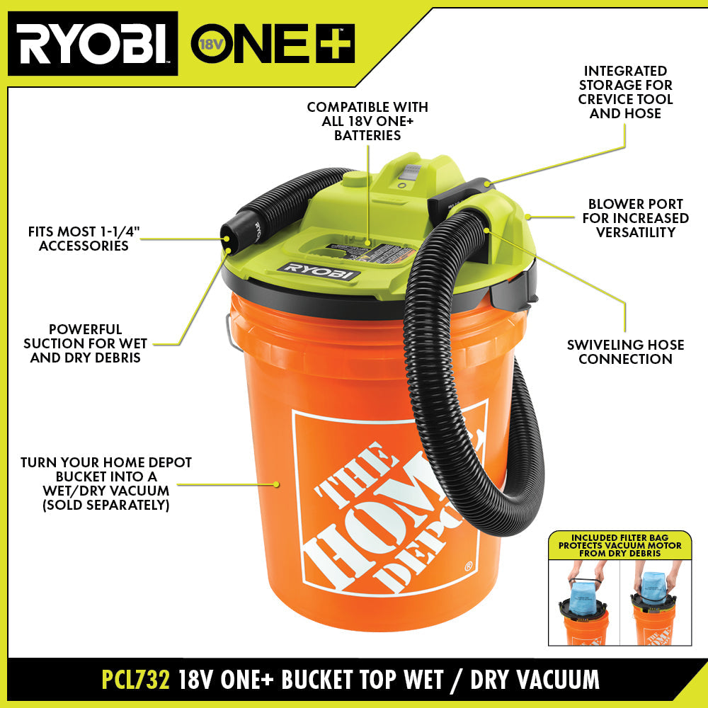 18V ONE+ BUCKET TOP WET/DRY VACUUM | RYOBI