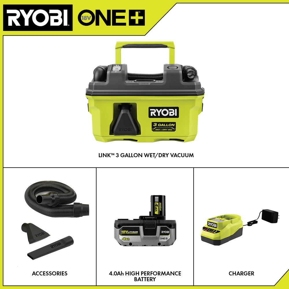 18V ONE+ LINK? 3 GALLON WET/DRY VACUUM KIT | RYOBI