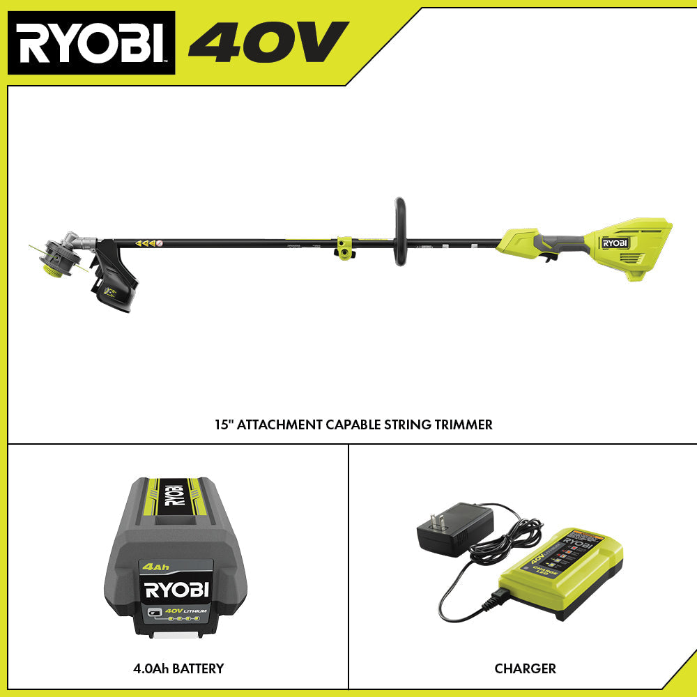 40V 15″ ATTACHMENT CAPABLE STRING TRIMMER KIT | RYOBI