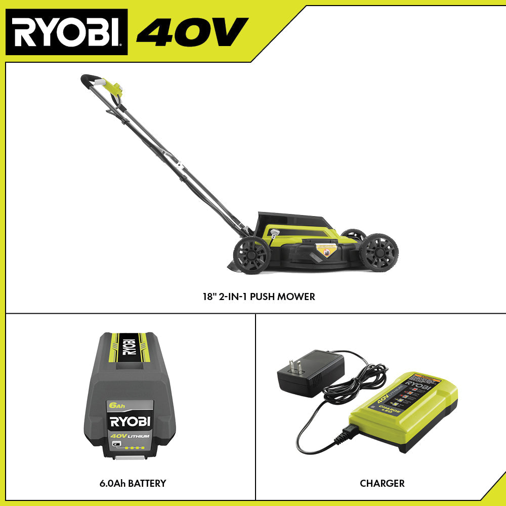 40V 18″ 2-IN-1 PUSH MOWER KIT | RYOBI