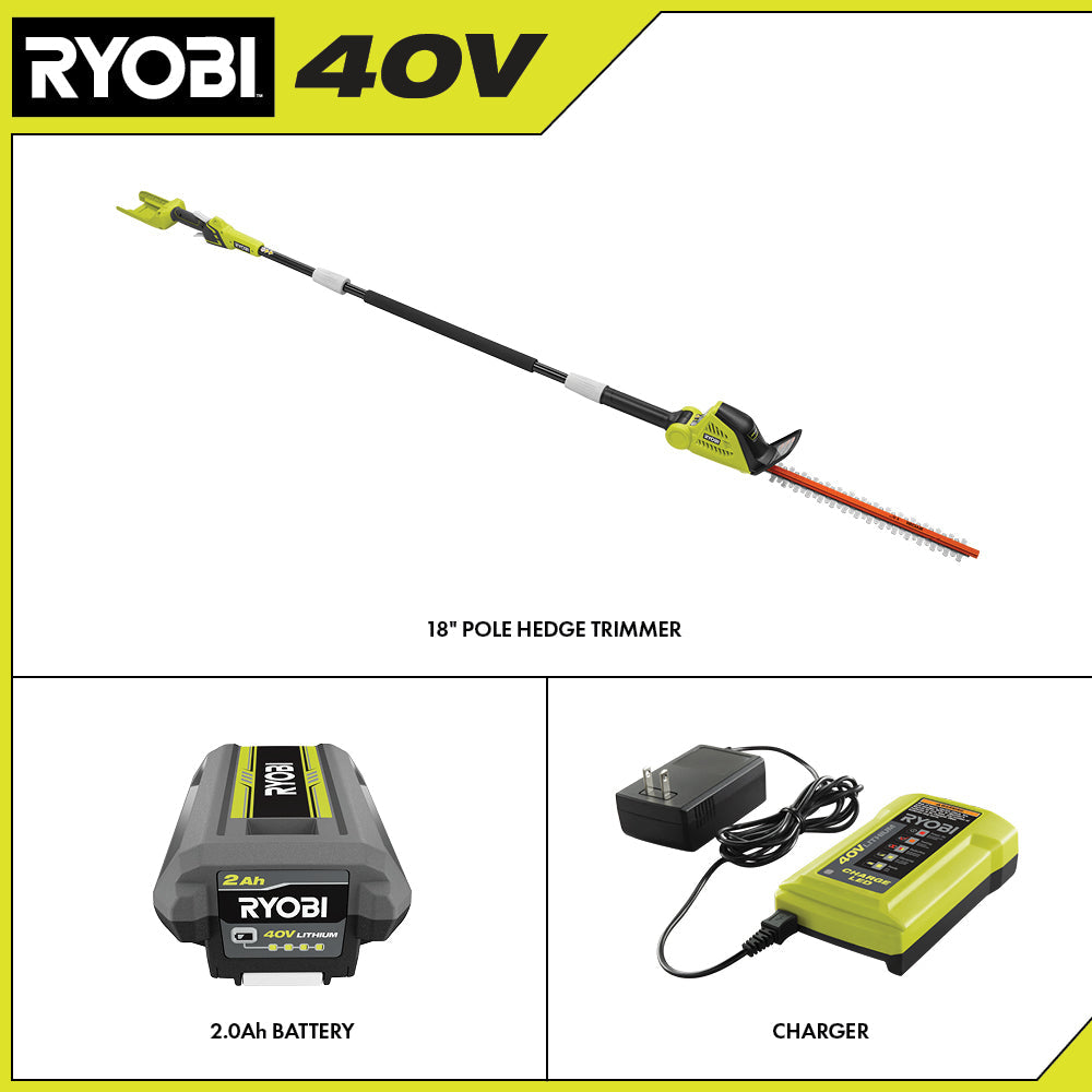 40V 18″ POLE HEDGE TRIMMER KIT | RYOBI