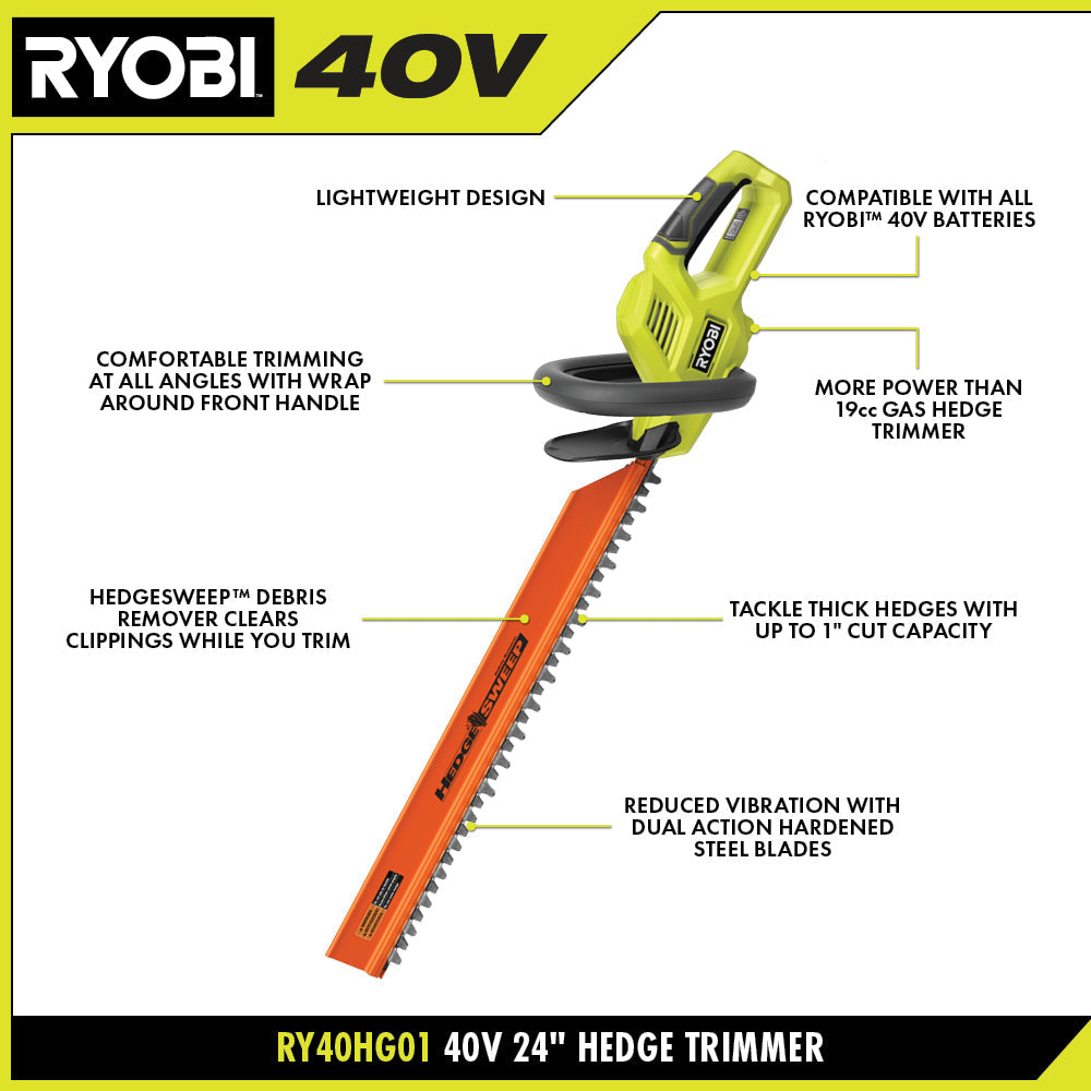 40V 24″ HEDGE TRIMMER | RYOBI