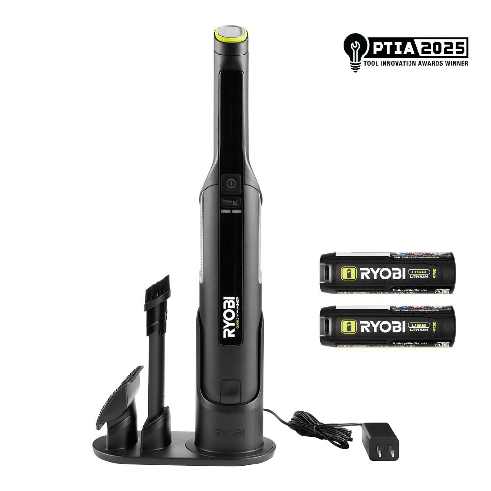 USB LITHIUM HP COMPACT HAND VACUUM CLEANER KIT WITH (2) USB LITHIUM 2.0 AH BATTERIES AND CHARGER | RYOBI