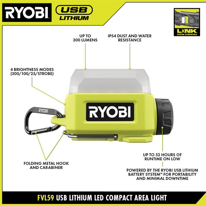 USB LITHIUM LED COMPACT AREA LIGHT KIT | RYOBI