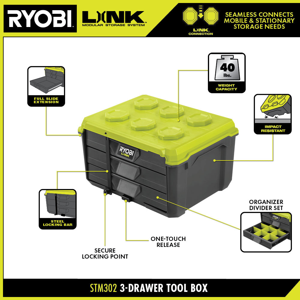 LINK 3-DRAWER TOOL BOX | RYOBI