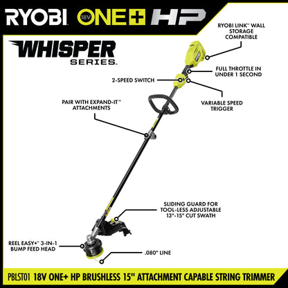 18V ONE+ HP BRUSHLESS 15″ ATTACHMENT CAPABLE STRING TRIMMER | RYOBI