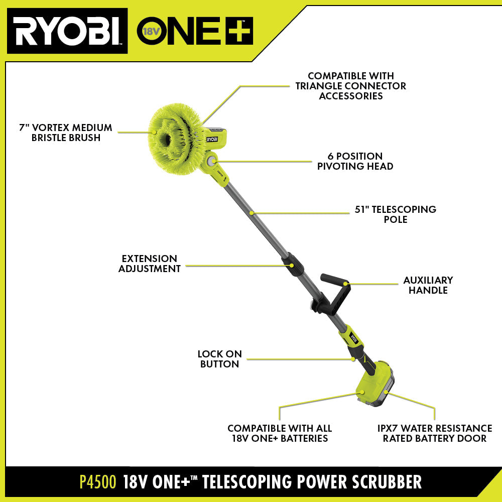 18V ONE+ VORTEX TELESCOPING POWER SCRUBBER KIT | RYOBI