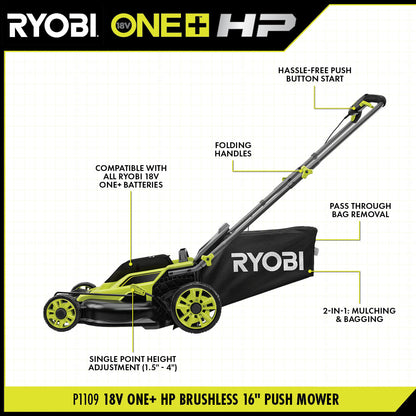 18V ONE+ HP BRUSHLESS 16″ PUSH MOWER KIT | RYOBI