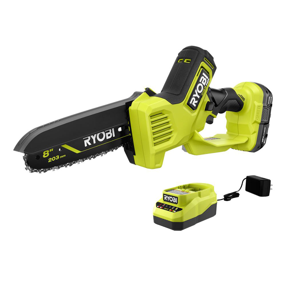 18V ONE+ HP BRUSHLESS 8″ PRUNING MINI CHAINSAW BATTERY POWERED WITH 2.0 AH BATTERY AND CHARGER | RYOBI