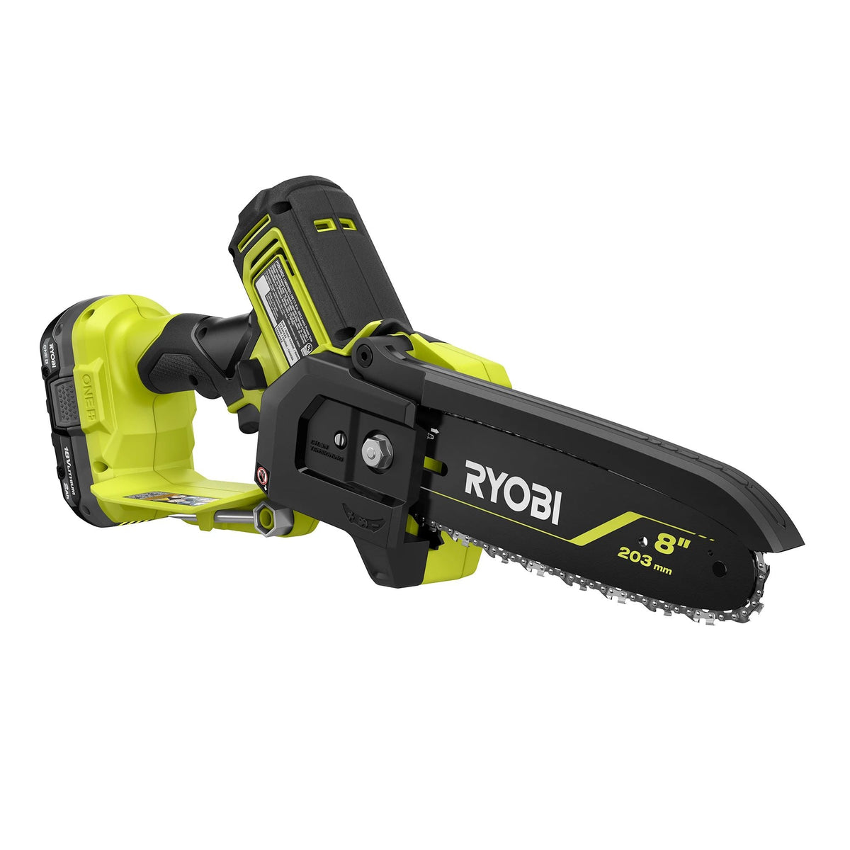 18V ONE+ HP BRUSHLESS 8″ PRUNING MINI CHAINSAW BATTERY POWERED WITH 2.0 AH BATTERY AND CHARGER | RYOBI