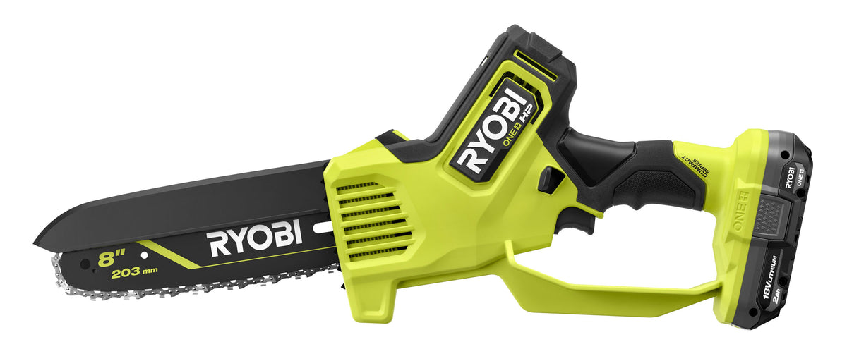 18V ONE+ HP BRUSHLESS 8″ PRUNING MINI CHAINSAW BATTERY POWERED WITH 2.0 AH BATTERY AND CHARGER | RYOBI
