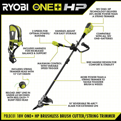 18V ONE+ HP BRUSHLESS BRUSH CUTTER/STRING TRIMMER | RYOBI
