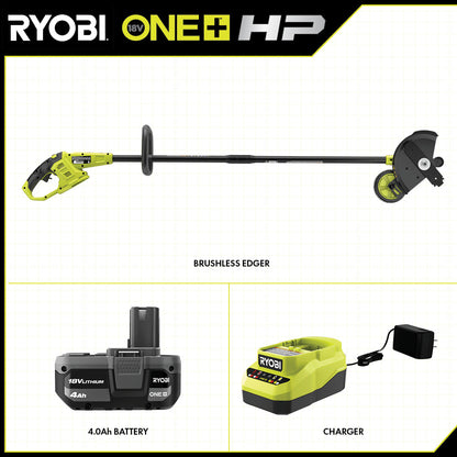 18V ONE+ HP BRUSHLESS LAWN EDGER TOOL WITH 4.0 AH BATTERY AND CHARGER | RYOBI