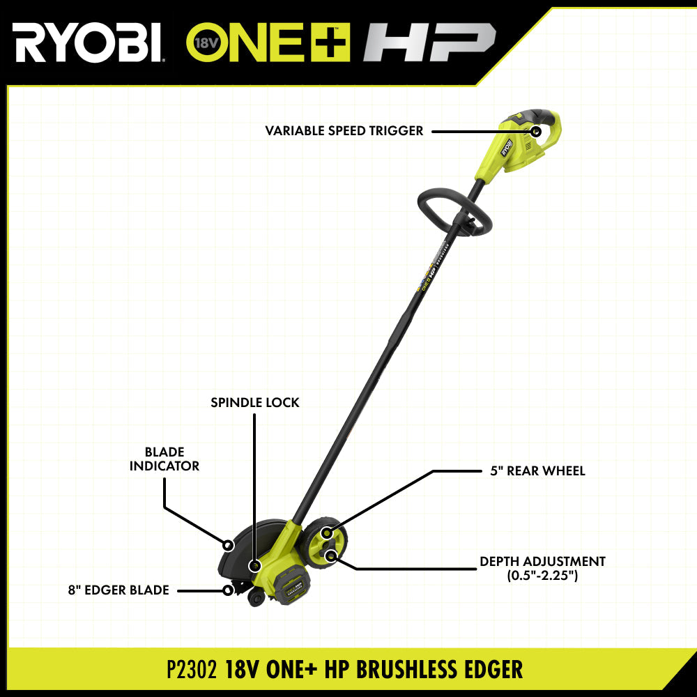 18V ONE+ HP BRUSHLESS LAWN EDGER TOOL WITH 4.0 AH BATTERY AND CHARGER | RYOBI