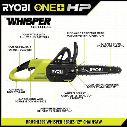 18V ONE+ HP BRUSHLESS WHISPER SERIES 12″ CHAINSAW | RYOBI
