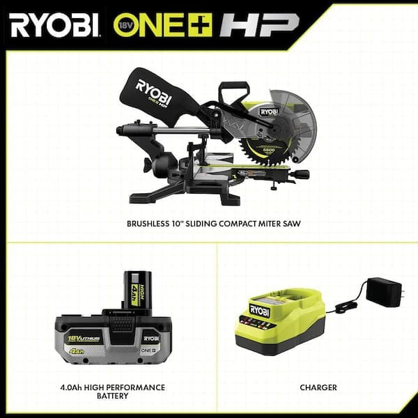 18V ONE+ HP BRUSHLESS 10″ SLIDING COMPOUND MITER SAW KIT | RYOBI