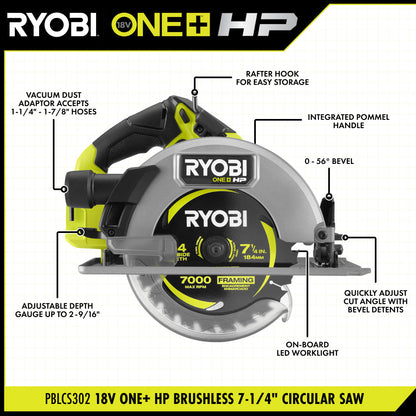 18V ONE+ HP BRUSHLESS 7-1/4″ CIRCULAR SAW | RYOBI