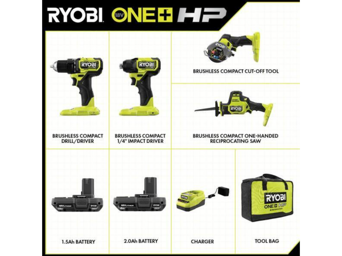 18V ONE+ HP COMPACT BRUSHLESS 4-TOOL COMBO KIT | RYOBI