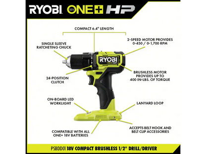 18V ONE+ HP COMPACT BRUSHLESS 4-TOOL COMBO KIT | RYOBI