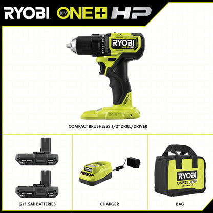 18V ONE+ HP COMPACT BRUSHLESS 1/2″ DRILL/DRIVER KIT | RYOBI