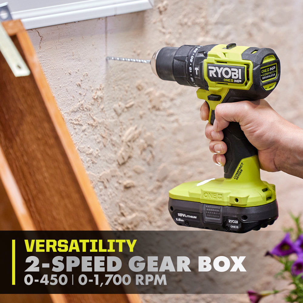 18V ONE+ HP COMPACT BRUSHLESS 1/2″ HAMMER DRILL KIT | RYOBI