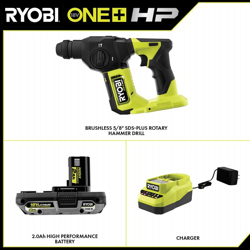 18V ONE+ HP COMPACT BRUSHLESS 5/8″ SDS-PLUS ROTARY HAMMER KIT | RYOBI