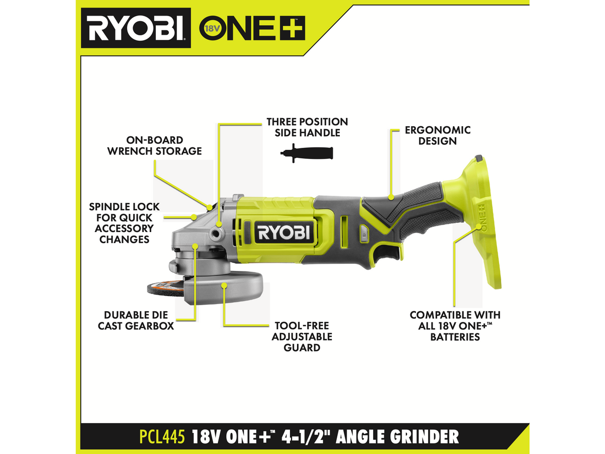 18V ONE+ 4-1/2″ ANGLE GRINDER | RYOBI